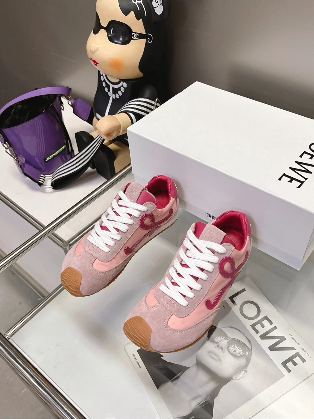 Loewe Pink Suede & Mesh Women's Sneakers